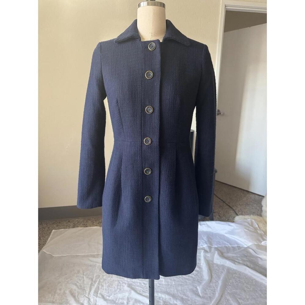 BANANA REPUBLIC Tulip Coat Women's Xs Navy Blue Lined Mid length Button up
